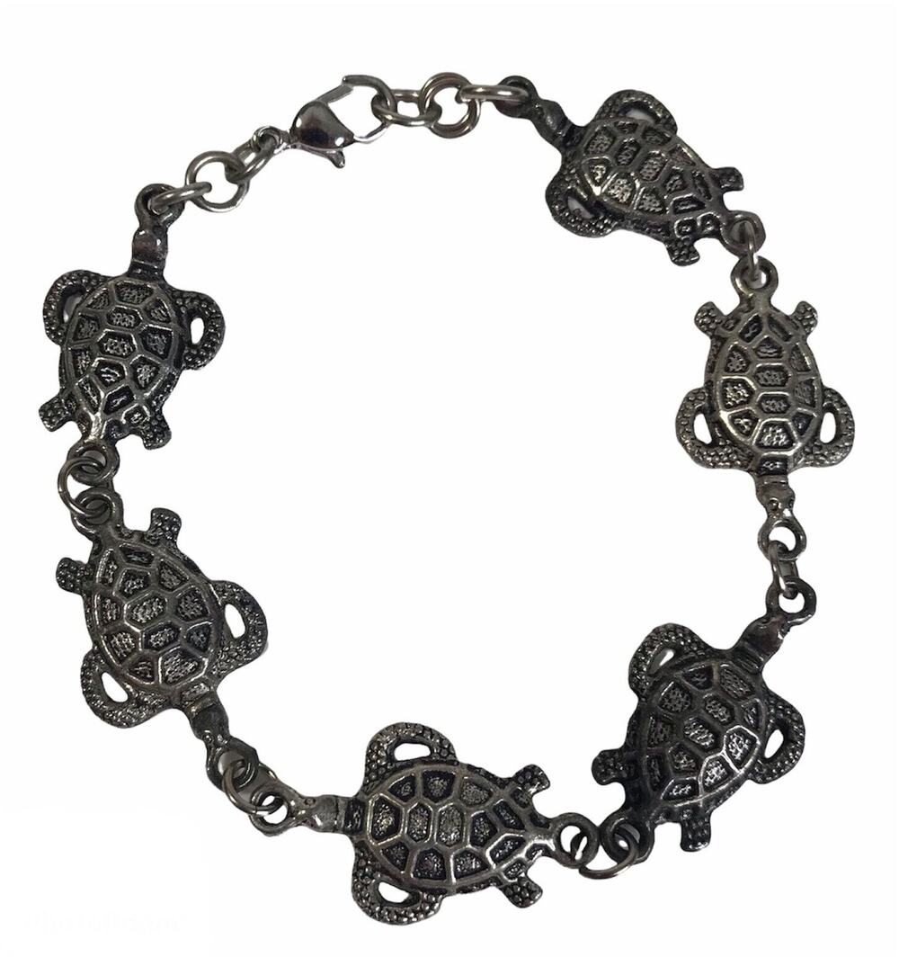 Turtle Shell Back Link Bracelet Silver Tone